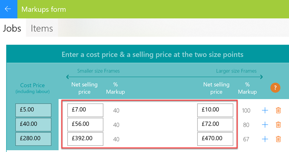 adjust markups to framing prices