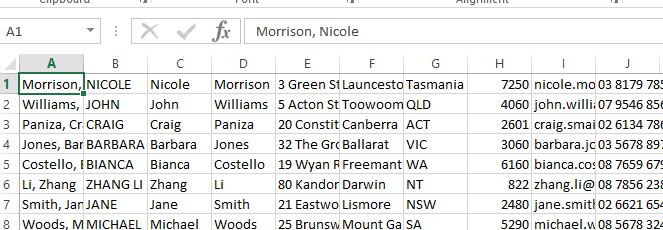 spreadsheet of mailing list
