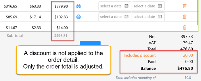 discount is applied to total only