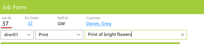 The job is displayed with job number
