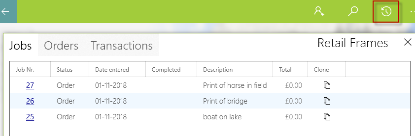 view history of framing jobs and orders
