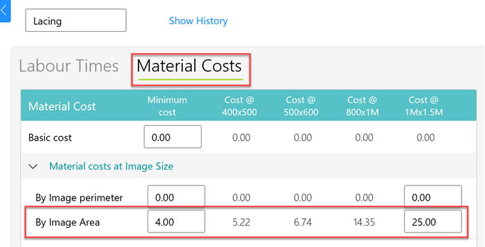 add material costs to extra