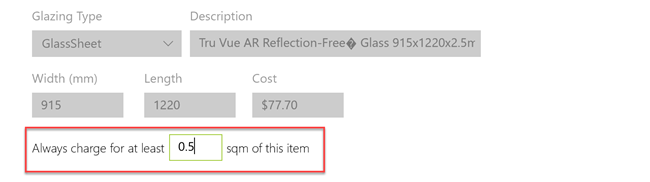 apply a minimum charge to framing materials